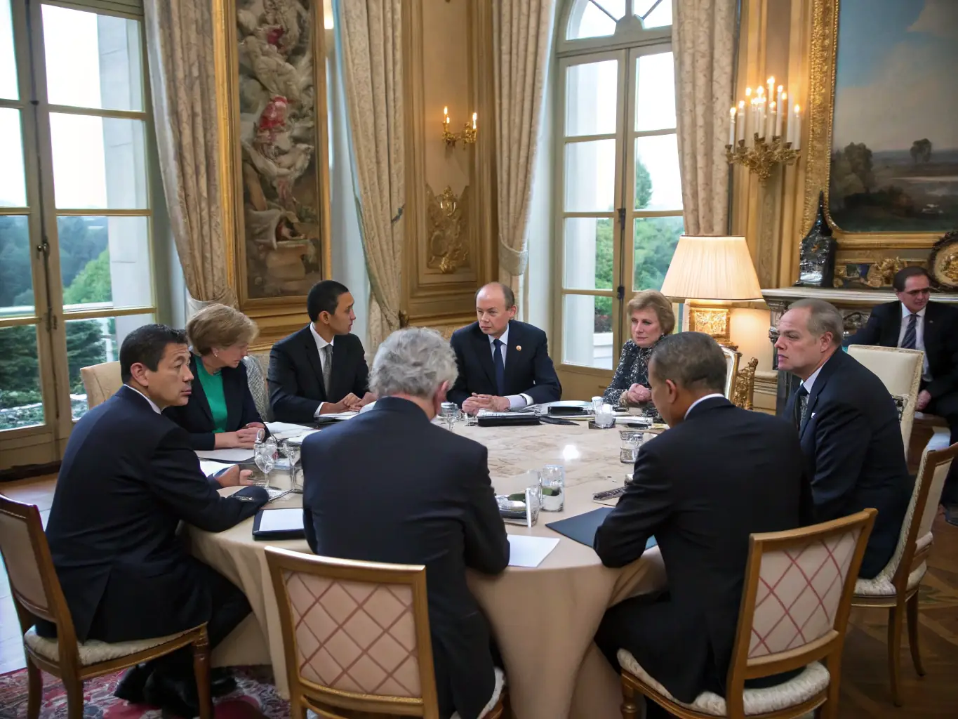 An image depicting political leaders, international summits, and global conflicts, symbolizing the complexities of international relations.